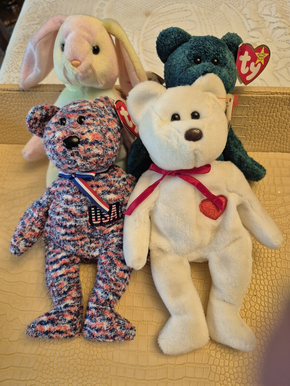 Vintage Ty Beanie Babies/ U.S.A.,Hippie,Wallace, And Valentino